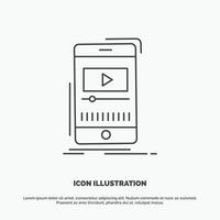 medios de comunicación. música. jugador. video. icono móvil. símbolo gris vectorial de línea para ui y ux. sitio web o aplicación móvil vector