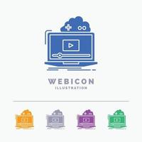 Cloud. game. online. streaming. video 5 Color Glyph Web Icon Template isolated on white. Vector illustration