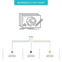 Level. design. new. complete. game Business Flow Chart Design with 3 Steps. Line Icon For Presentation Background Template Place for text vector