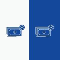 Banknotes. cash. dollars. flow. money Line and Glyph web Button in Blue color Vertical Banner for UI and UX. website or mobile application vector