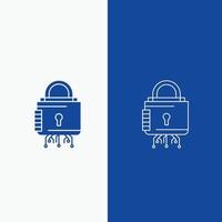 Security. cyber. lock. protection. secure Line and Glyph web Button in Blue color Vertical Banner for UI and UX. website or mobile application vector