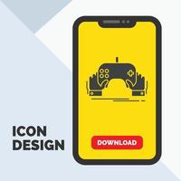 game. gaming. mobile. entertainment. app Glyph Icon in Mobile for Download Page. Yellow Background vector