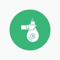 Bag. finance. give. investment. money. offer White Glyph Icon in Circle. Vector Button illustration