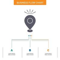 Location. Pin. Camping. holiday. map Business Flow Chart Design with 3 Steps. Glyph Icon For Presentation Background Template Place for text. vector