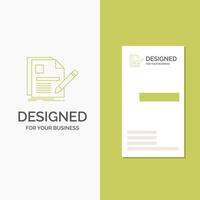 Business Logo for document. file. page. pen. Resume. Vertical Green Business .Visiting Card template. Creative background vector illustration