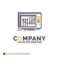 Company Name Logo Design For Console. dj. mixer. music. studio. Purple and yellow Brand Name Design with place for Tagline. Creative Logo template for Small and Large Business. vector