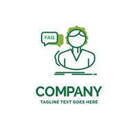 Preguntas más frecuentes. asistencia. llamar. consulta. ayudar a la plantilla de logotipo de empresa plana. diseño creativo de marca verde. vector