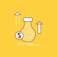 money. bag. dollar. growth. stock Flat Line Filled Icon. Beautiful Logo button over yellow background for UI and UX. website or mobile application vector