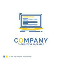 Code. coding. computer. monoblock. laptop Blue Yellow Business Logo template. Creative Design Template Place for Tagline. vector