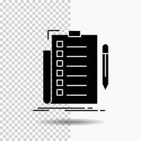 expertise. checklist. check. list. document Glyph Icon on Transparent Background. Black Icon vector