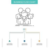 equipo. trabajo en equipo. negocio. reunión. diseño de diagrama de flujo empresarial grupal con 3 pasos. icono de línea para el lugar de plantilla de fondo de presentación para texto vector