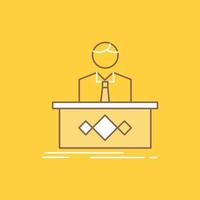 game. Boss. legend. master. CEO Flat Line Filled Icon. Beautiful Logo button over yellow background for UI and UX. website or mobile application vector