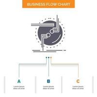 cadena. conectar. conexión. Enlace. diseño de diagrama de flujo de negocios de alambre con 3 pasos. icono de glifo para el lugar de plantilla de fondo de presentación para texto. vector