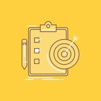 goals. report. analytics. target. achievement Flat Line Filled Icon. Beautiful Logo button over yellow background for UI and UX. website or mobile application vector