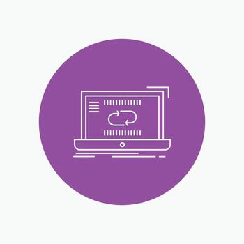 comunicación. conexión. Enlace. sincronizar icono de línea blanca de sincronización en el fondo del círculo. ilustración de icono de vector