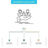 seguro. salud. familia. vida. diseño de diagrama de flujo de negocios manual con 3 pasos. icono de línea para el lugar de plantilla de fondo de presentación para texto vector