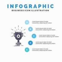 otorgar. trofeo. premio. victoria. plantilla de infografía de taza para sitio web y presentación. icono de glifo gris con ilustración de vector de estilo infográfico azul.