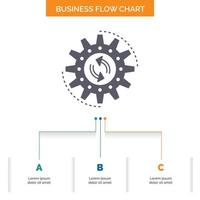 management. process. production. task. work Business Flow Chart Design with 3 Steps. Glyph Icon For Presentation Background Template Place for text.