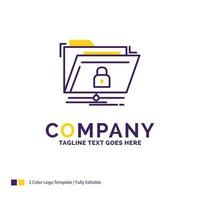 Company Name Logo Design For encryption. files. folder. network. secure. Purple and yellow Brand Name Design with place for Tagline. Creative Logo template for Small and Large Business. vector