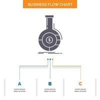 Analysis. analytics. banking. business. financial Business Flow Chart Design with 3 Steps. Glyph Icon For Presentation Background Template Place for text. vector