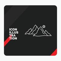 Red and Black Creative presentation Background for mountain. landscape. hill. nature. sun Line Icon vector