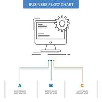 Internet. diseño. página. sitio. diseño de diagrama de flujo de negocios estático con 3 pasos. icono de línea para el lugar de plantilla de fondo de presentación para texto vector