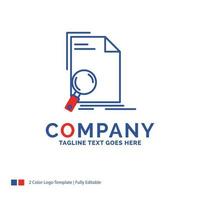 Company Name Logo Design For Analysis. document. file. find. page. Blue and red Brand Name Design with place for Tagline. Abstract Creative Logo template for Small and Large Business. vector