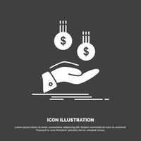 coins. hand. currency. payment. money Icon. glyph vector symbol for UI and UX. website or mobile application