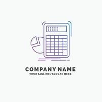 calculator. calculation. math. progress. graph Purple Business Logo Template. Place for Tagline vector