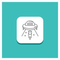 Round Button for alien. space. ufo. spaceship. mars Line icon Turquoise Background vector
