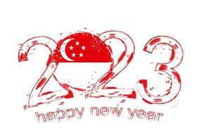 2023 Year in grunge style with flag of Singapore. vector