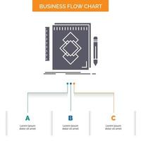 design. Tool. identity. draw. development Business Flow Chart Design with 3 Steps. Glyph Icon For Presentation Background Template Place for text. vector