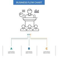 Business. conference. convention. presentation. seminar Business Flow Chart Design with 3 Steps. Line Icon For Presentation Background Template Place for text vector