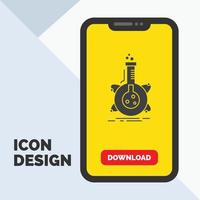 investigar. laboratorio. matraz. tubo. icono de glifo de desarrollo en el móvil para la página de descarga. fondo amarillo vector