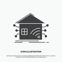 automatización. hogar. casa. inteligente. icono de red. símbolo gris vectorial de glifo para ui y ux. sitio web o aplicación móvil vector