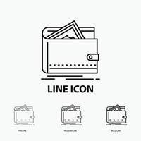 Cash. finance. money. personal. purse Icon in Thin. Regular and Bold Line Style. Vector illustration