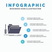 carpeta. herramienta. reparar. recurso. plantilla de infografía de servicio para sitio web y presentación. icono de glifo gris con ilustración de vector de estilo infográfico azul.