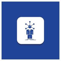Blue Round Button for development. human. network. personality. self Glyph icon vector