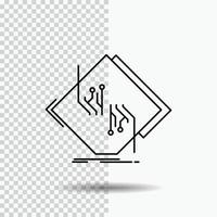 Board. chip. circuit. network. electronic Line Icon on Transparent Background. Black Icon Vector Illustration