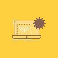 Plano. circuito. electrónica. ingeniería. icono lleno de línea plana de hardware. hermoso botón de logotipo sobre fondo amarillo para ui y ux. sitio web o aplicación móvil vector