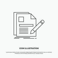 document. file. page. pen. Resume Icon. Line vector gray symbol for UI and UX. website or mobile application