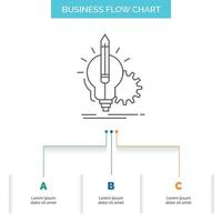 ocurrencia. visión. llave. lámpara. diseño de diagrama de flujo de negocio de bombilla con 3 pasos. icono de línea para el lugar de plantilla de fondo de presentación para texto vector