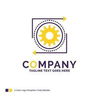 diseño de logotipo de nombre de empresa para negocios. engranaje. administración. operación. proceso. diseño de marca púrpura y amarillo con lugar para eslogan. plantilla de logotipo creativo para pequeñas y grandes empresas. vector