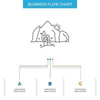 hill. landscape. nature. mountain. tree Business Flow Chart Design with 3 Steps. Line Icon For Presentation Background Template Place for text vector