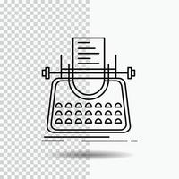 Article. blog. story. typewriter. writer Line Icon on Transparent Background. Black Icon Vector Illustration