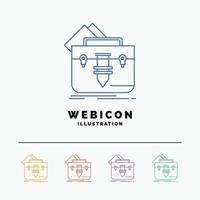 portfolio. Bag. file. folder. briefcase 5 Color Line Web Icon Template isolated on white. Vector illustration