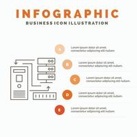 combinación. datos. base de datos. electrónico. plantilla de infografías de información para sitio web y presentación. icono de línea gris con ilustración de vector de estilo infográfico naranja