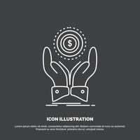 coin. hand. stack. dollar. income Icon. Line vector symbol for UI and UX. website or mobile application