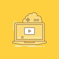 nube. juego. en línea. transmisión. icono lleno de línea plana de video. hermoso botón de logotipo sobre fondo amarillo para ui y ux. sitio web o aplicación móvil vector