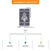 game. gaming. start. mobile. phone Business Flow Chart Design with 3 Steps. Glyph Icon For Presentation Background Template Place for text. vector